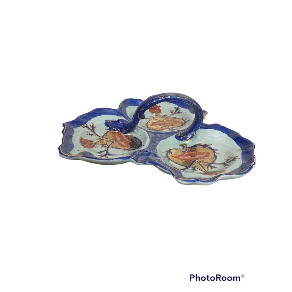 Victoria Ware Ironstone Transferware 3 Part Relish Dish W/Handle 11”x 3.5” Candy